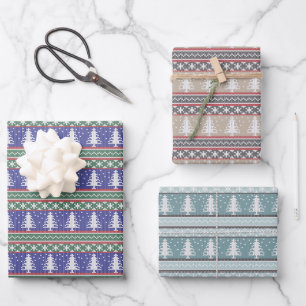 Nordic Knit Christmas Patterns Wrapping Paper Sheet