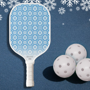 Nordic Knit Pattern Blue White Personalised Text Pickleball Paddle