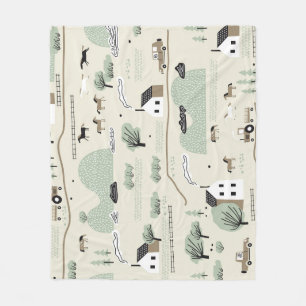 Nordic Landscape: Colourful Houses Trees Pattern Fleece Blanket