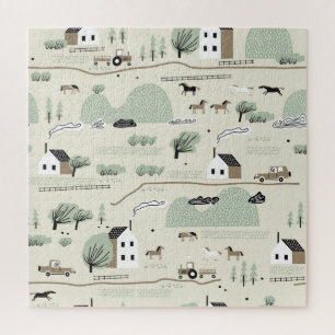 Nordic Landscape: Colourful Houses Trees Pattern Jigsaw Puzzle