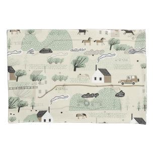 Nordic Landscape: Colourful Houses Trees Pattern Pillowcase