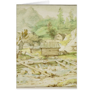 Nordic Landscape with Wooden Hut and Weir