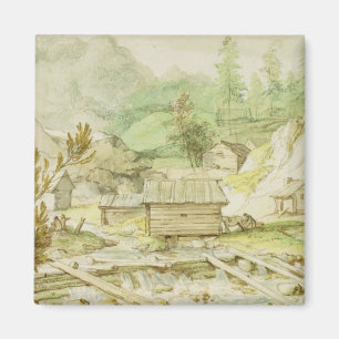 Nordic Landscape with Wooden Hut and Weir Magnet