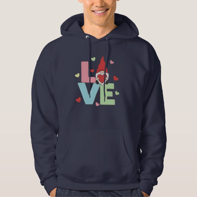 Nordic Love Gnome: Whimsical Pastel Heart  Hoodie (Front)