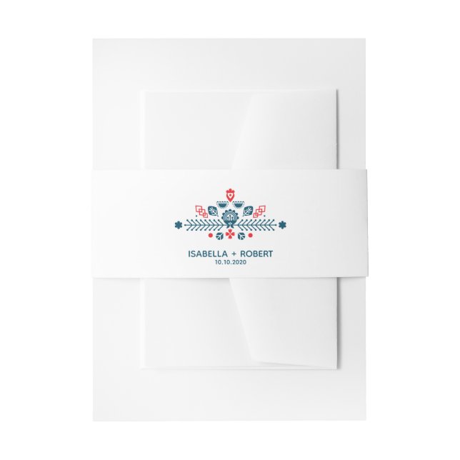 Nordic Love in red and blue | Wedding Invitation Belly Band (Front Example)