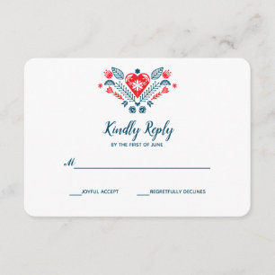 Nordic Love in red and blue    Wedding RSVP Card