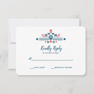 Nordic Love in red and blue    Wedding RSVP Card