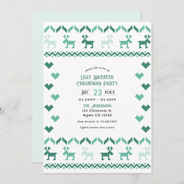 Nordic Mint Ugly Sweater Christmas Party Invitation (Front/Back)