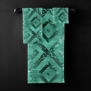 Nordic Molten Jade   Abstract Geometric Green Bath Towel Set