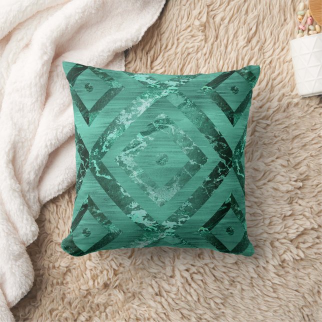 Nordic Molten Jade | Abstract Geometric Green Cushion (Blanket)