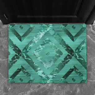 Nordic Molten Jade   Abstract Geometric Green Doormat