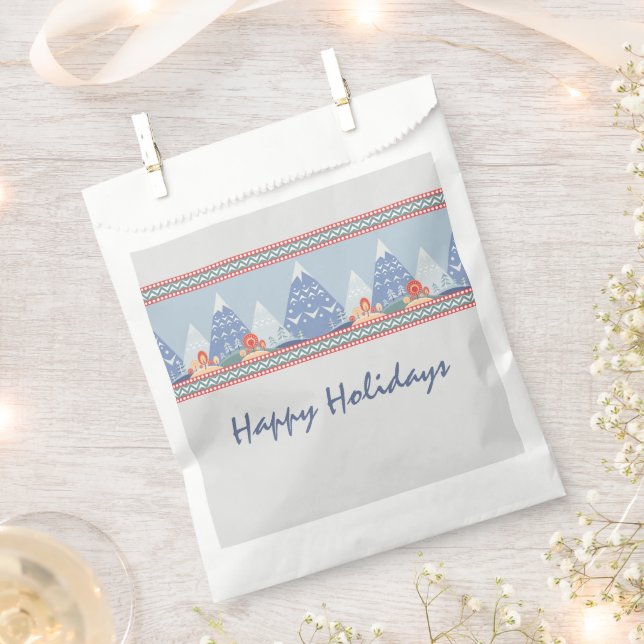 Nordic Mountain Scene Customisable Holiday  Favour Bag (Clipped)