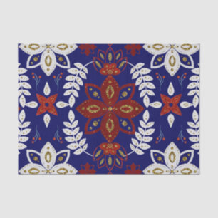 Nordic Navy Floral Leaf Watercolor Folk Art Tissue Paper