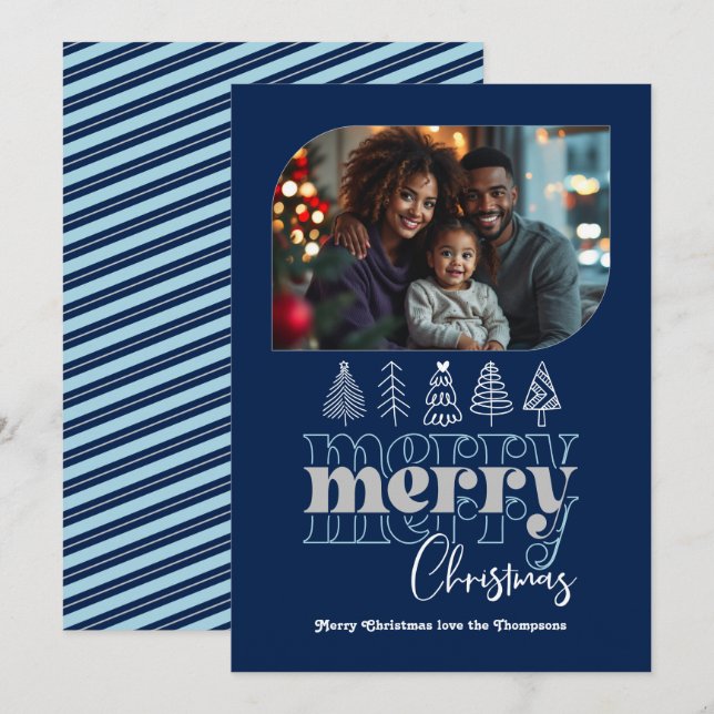 Nordic Night Modern Retro Doodle Christmas Photo Holiday Card (Front/Back)