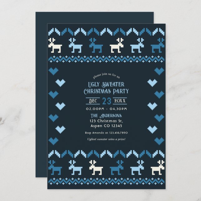 Nordic Night Sky Ugly Sweater Christmas Party Invitation (Front/Back)