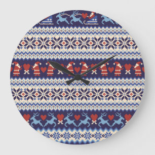 Nordic Pattern: Charming Illustration Large Clock