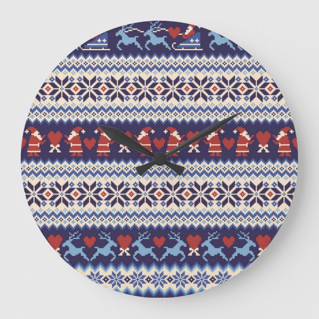 Nordic Pattern: Charming Illustration Large Clock (Front)