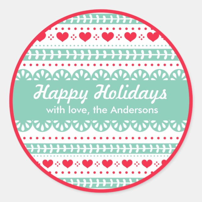 Nordic Pattern Gift Tag | Happy Holidays Custom (Front)