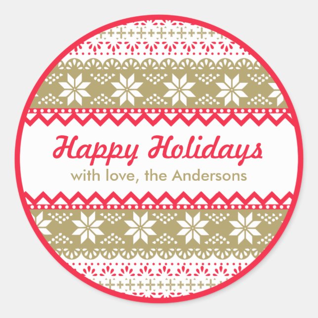 Nordic Pattern Gift Tag | Happy Holidays Custom (Front)