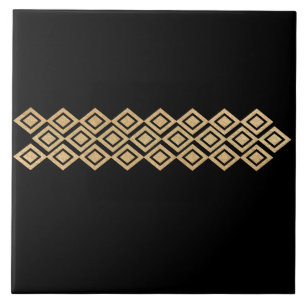 Nordic Pattern In Gold on Black Ceramic Tile