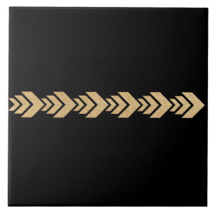 Nordic Pattern In Gold on Black Ceramic Tile
