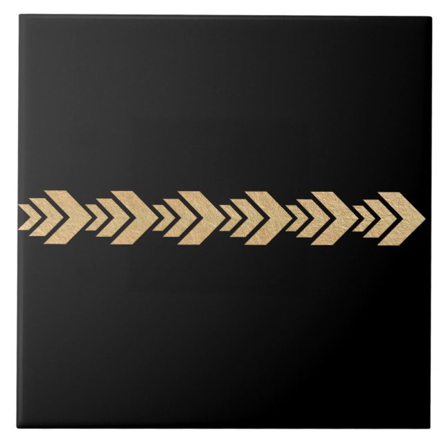 Nordic Pattern In Gold on Black Ceramic Tile (Front)