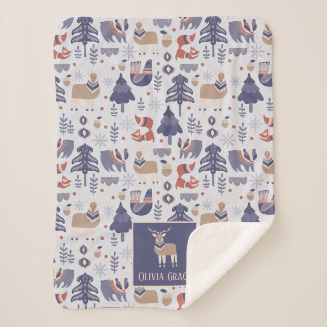 Nordic Pattern Personalised Scandinavian Sherpa Blanket (Front)