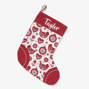 Nordic Pattern Personalized Red White Christmas Small Christmas Stocking