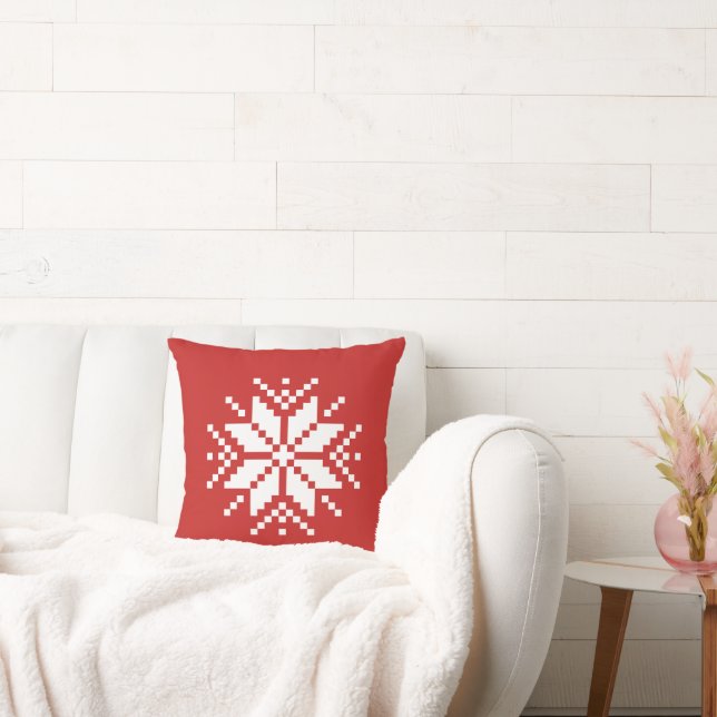Nordic Pixel Snowflake Christmas Accent Cushion (Couch)
