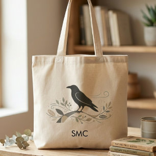 Nordic Raven Bird Art Minimalist Nature Lover Gift Tote Bag