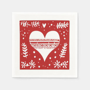 Nordic Red and White Christmas Heart  Napkin