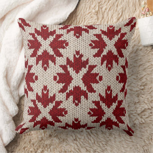 Nordic Red and White Knit Pattern – Classic Winter Cushion