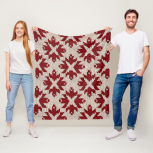 Nordic Red and White Knit Pattern – Classic Winter Fleece Blanket