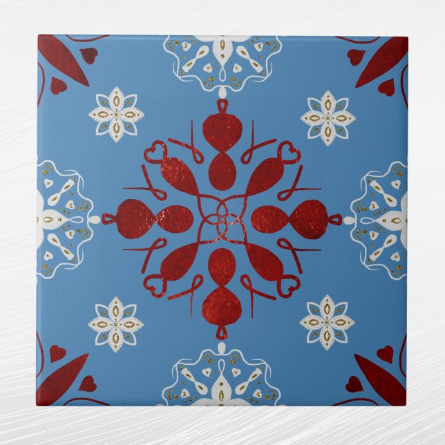 Nordic Red Blue White Scandinavian Graphic  Ceramic Tile (Creator Uploaded)
