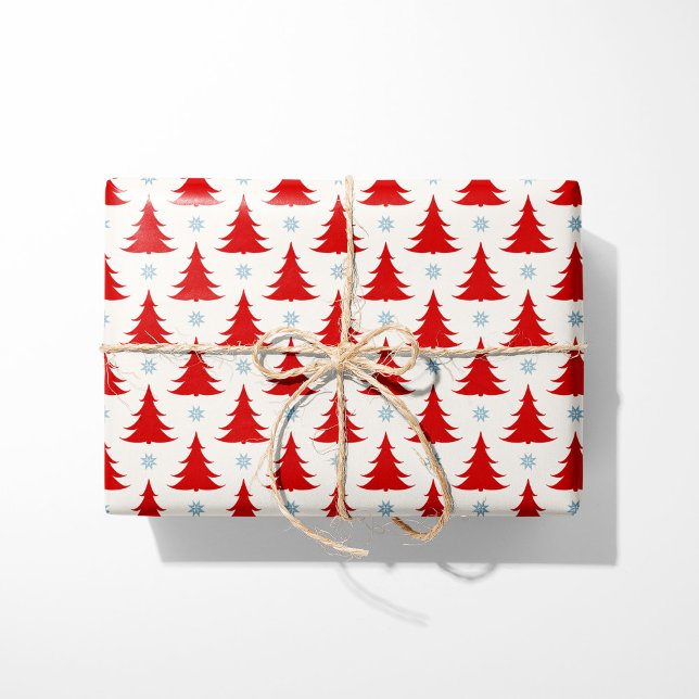 Nordic Red Christmas Trees - Scandinavian Holiday Wrapping Paper (Creator Uploaded)