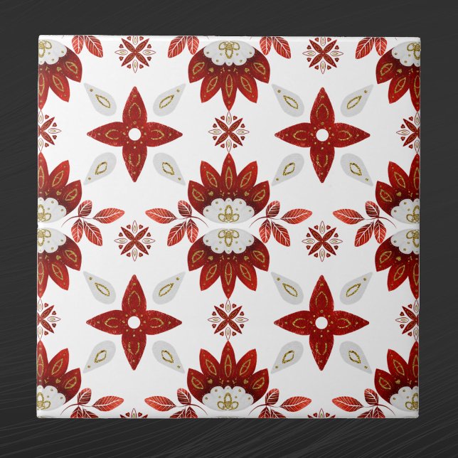 Nordic Red Gold Scandinavian Graphic Ceramic Tile (Creator Uploaded)