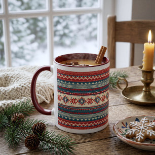 Nordic Red Navy Ugly Christmas Sweater Holiday Mug