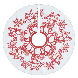 Nordic Red Reindeer and Snowflake Christmas Brushed Polyester Tree Skirt