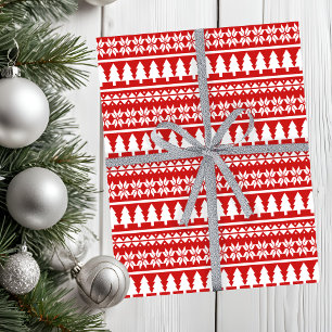 Nordic Red & White Christmas Tree Striped Pattern Tissue Paper