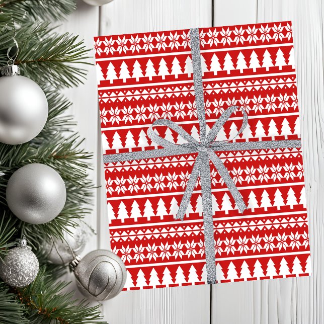 Nordic Red & White Christmas Tree Striped Pattern Tissue Paper (Nordic Red & White Christmas Tree Striped Pattern Tissue Paper)