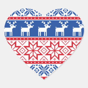 Nordic Reindeer and Snowflakes Heart Sticker