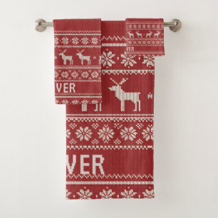 Nordic Reindeer Christmas Personalized Bath Towel Set