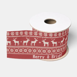 Nordic Reindeer Christmas Personalized Grosgrain Ribbon