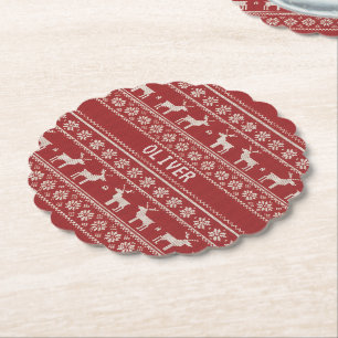 Nordic Reindeer Christmas Personalized  Paper Coaster