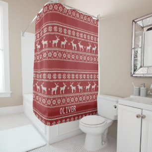 Nordic Reindeer Christmas Personalized Shower Curtain