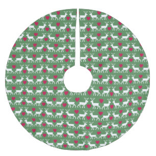 Nordic Reindeer & Hearts Pattern Brushed Polyester Tree Skirt