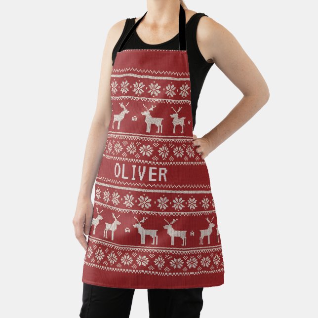 Nordic Reindeer Knit Pattern Personalized  Apron (Insitu)