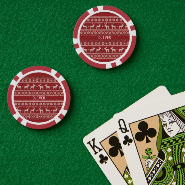 Nordic Reindeer Knit Pattern Personalized  Poker Chips (Poker Table (Double))