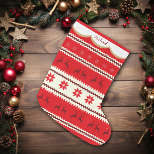 Nordic Reindeer Pattern Personalised Large Christmas Stocking