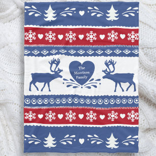 Nordic reindeer, snowflake, heart and tree pattern fleece blanket